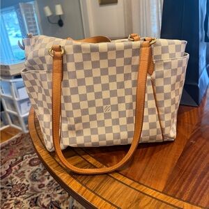 Louis Vuitton Cream and Tan Checkered Tote